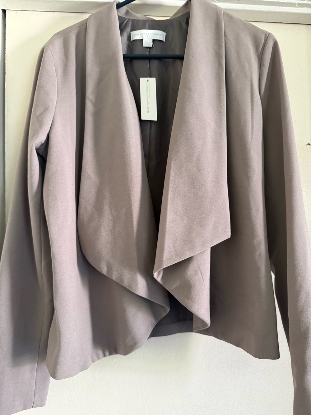 New York & Company Dusty Taupe Draped Open-Front Blazer